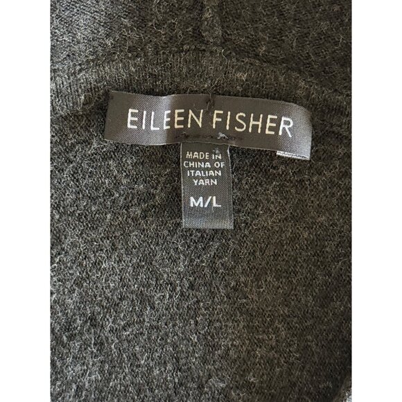 Eileen Fisher Women's Hooded Knit Sweater Tunic Poncho Italian Yarn Charcoal M/L - Picture 4 of 8